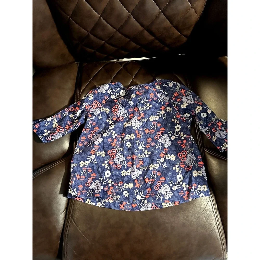 OshKosh Bgosh Baby Girl Floral Blouse Navy Pink Wildflower Cotton Top 18M